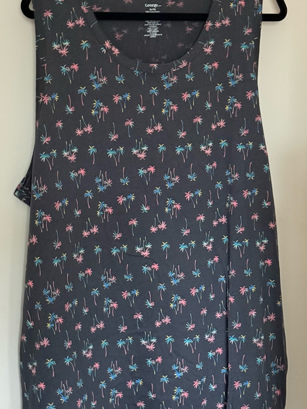 George Black Sleeveless Tank Top with Pink & Teal Palm Print